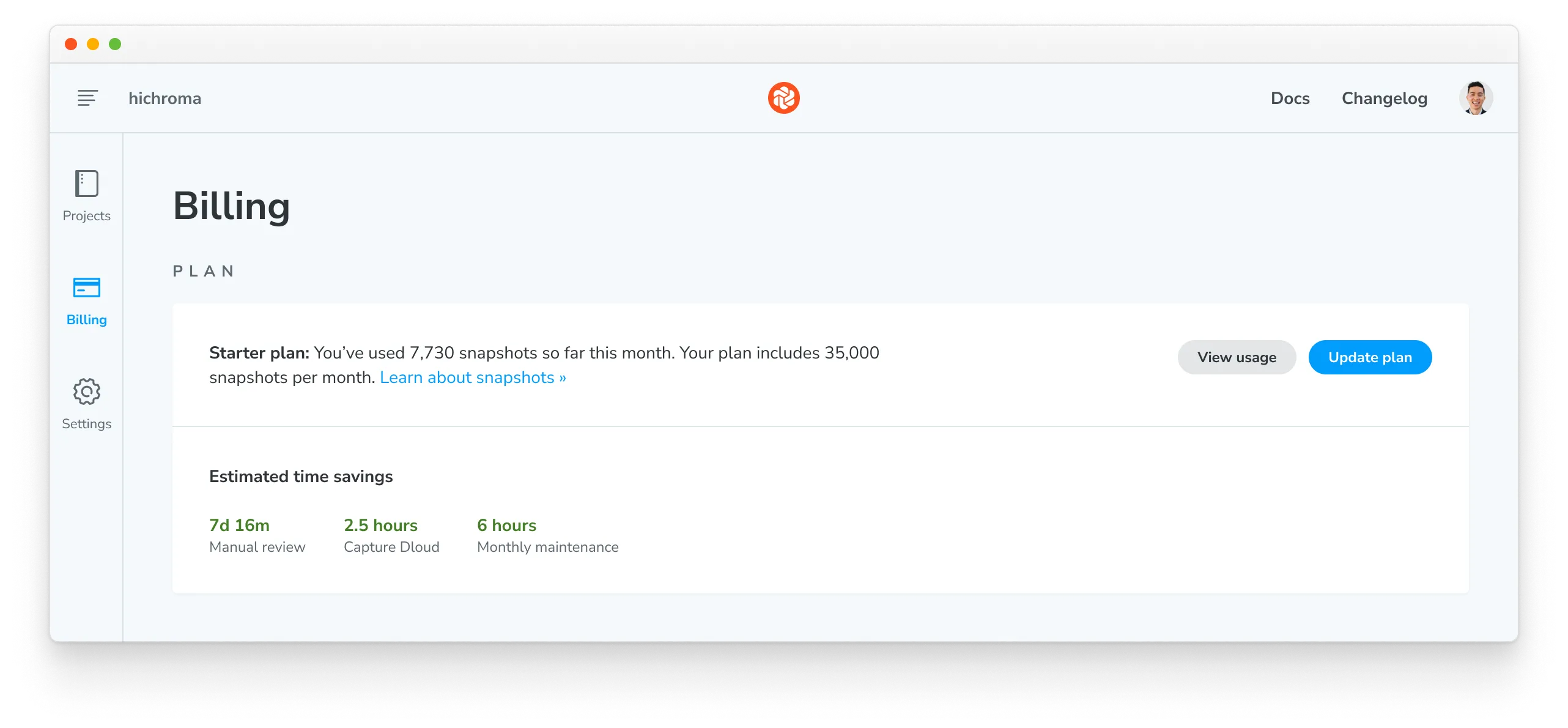 monthly billed snapshots used